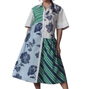Maeve Anthropologie Button Down Shirt Poplin Floral Patchwork Midi Dress